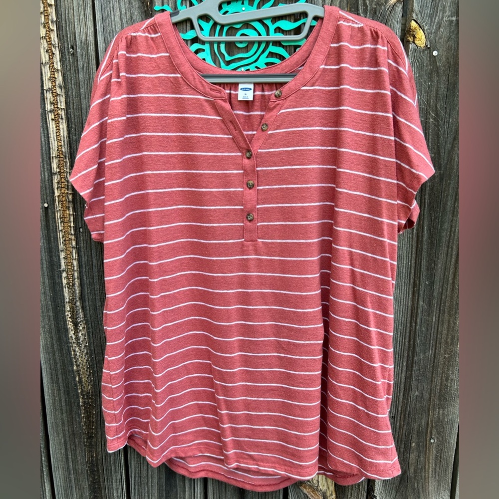 Salmon Striped Henley Top